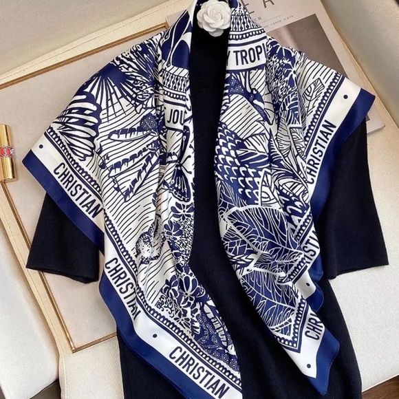 Printed NAVY/WHITE Scarf-Elegant - Picture 3 of 4